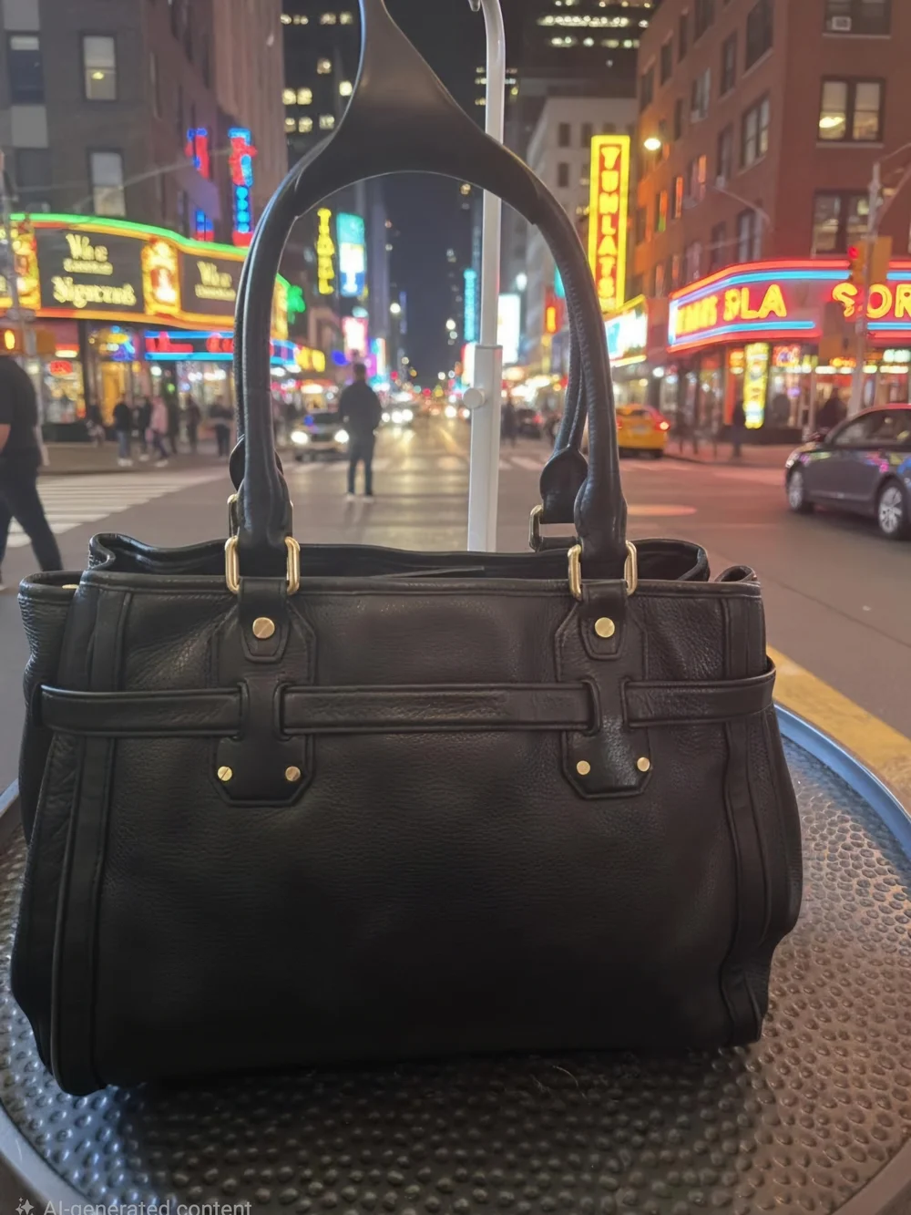 Michael Kors Hudson Large Black Pebbled Leather Belted Satchel